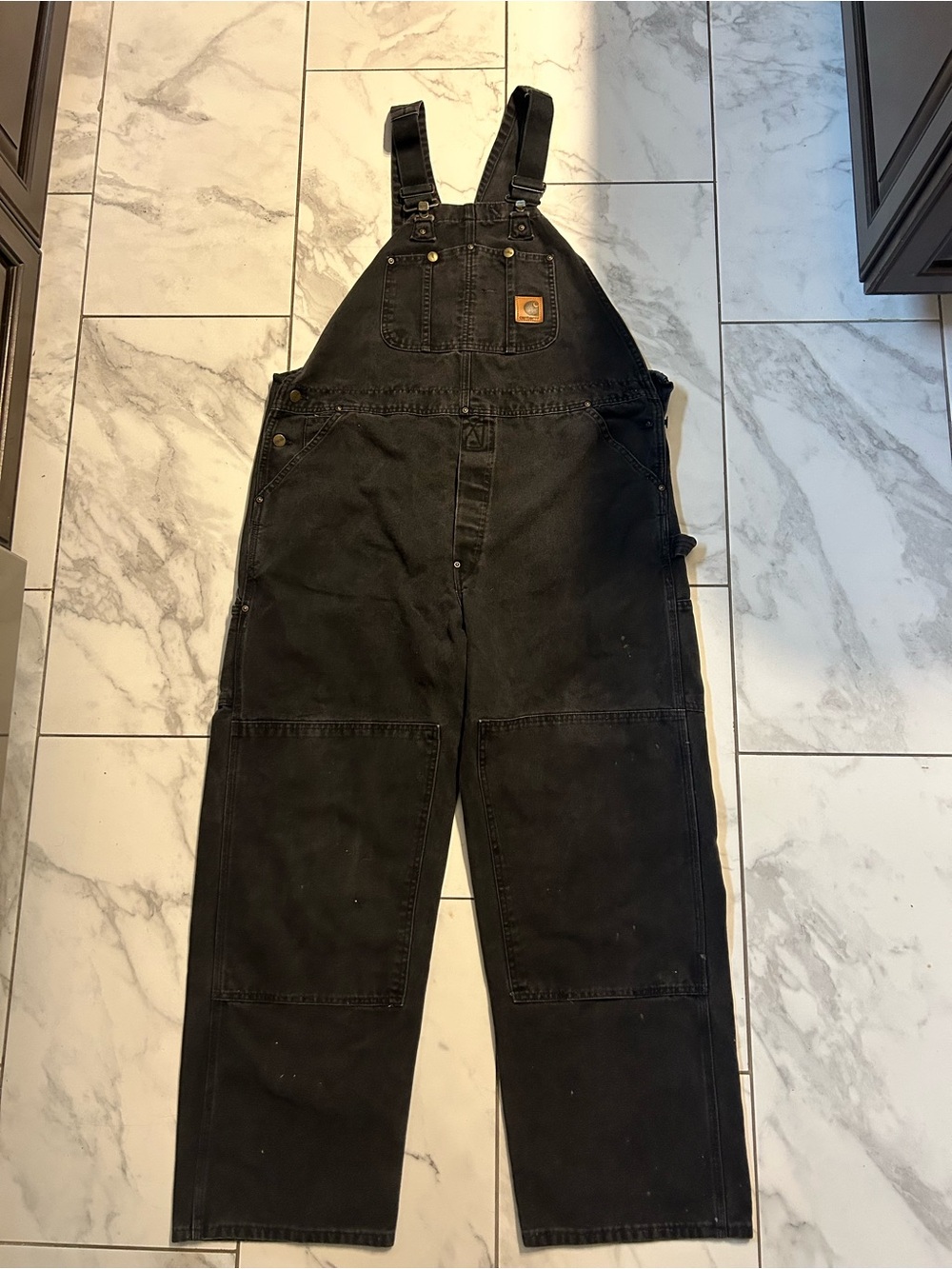 Vintage Carhartt Double Knee Faded Black Men's Relaxed Fit Duck Canvas Overalls